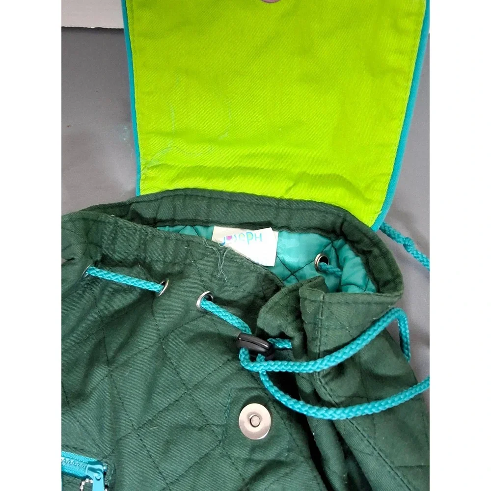 Stephen Joseph Kids Quilted Dinosaur Backpack Green Teal T-Rex Drawstring Bag